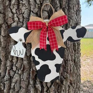 Handmade Cow Head Door Hanger, Welcome Sign, Home Decor